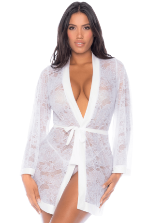 Peignoir en dentelle blanche - MAL7611WHT
